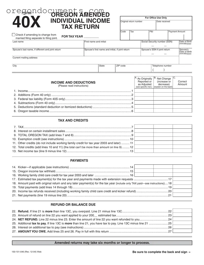 Free 40X Oregon PDF Template