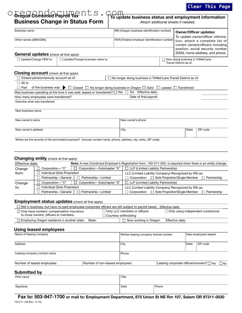 Free Bin Oregon PDF Template