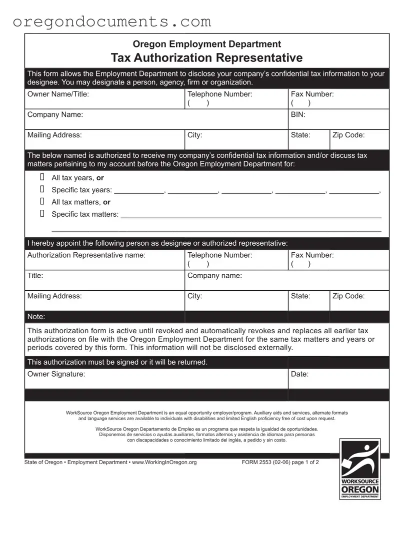 Free Oregon 2553 PDF Template