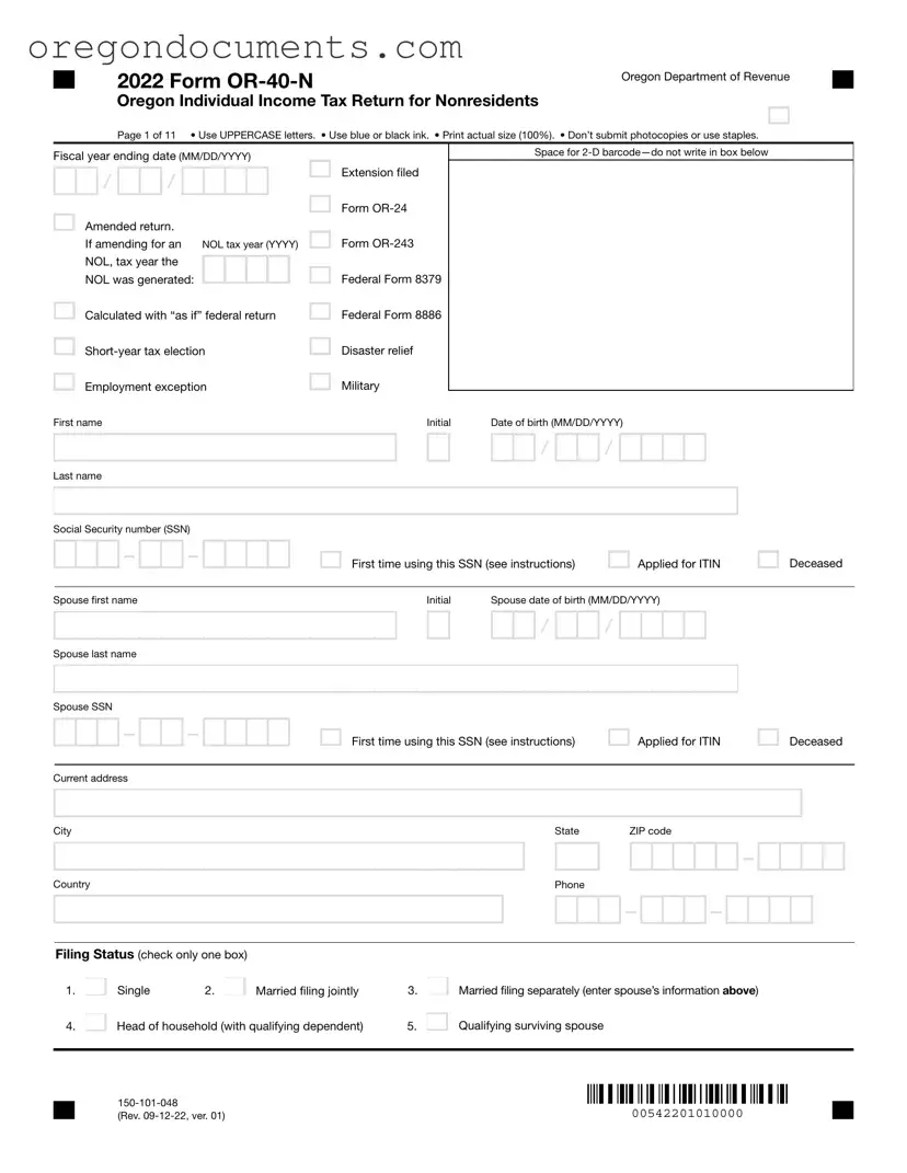Free Oregon 40N PDF Template