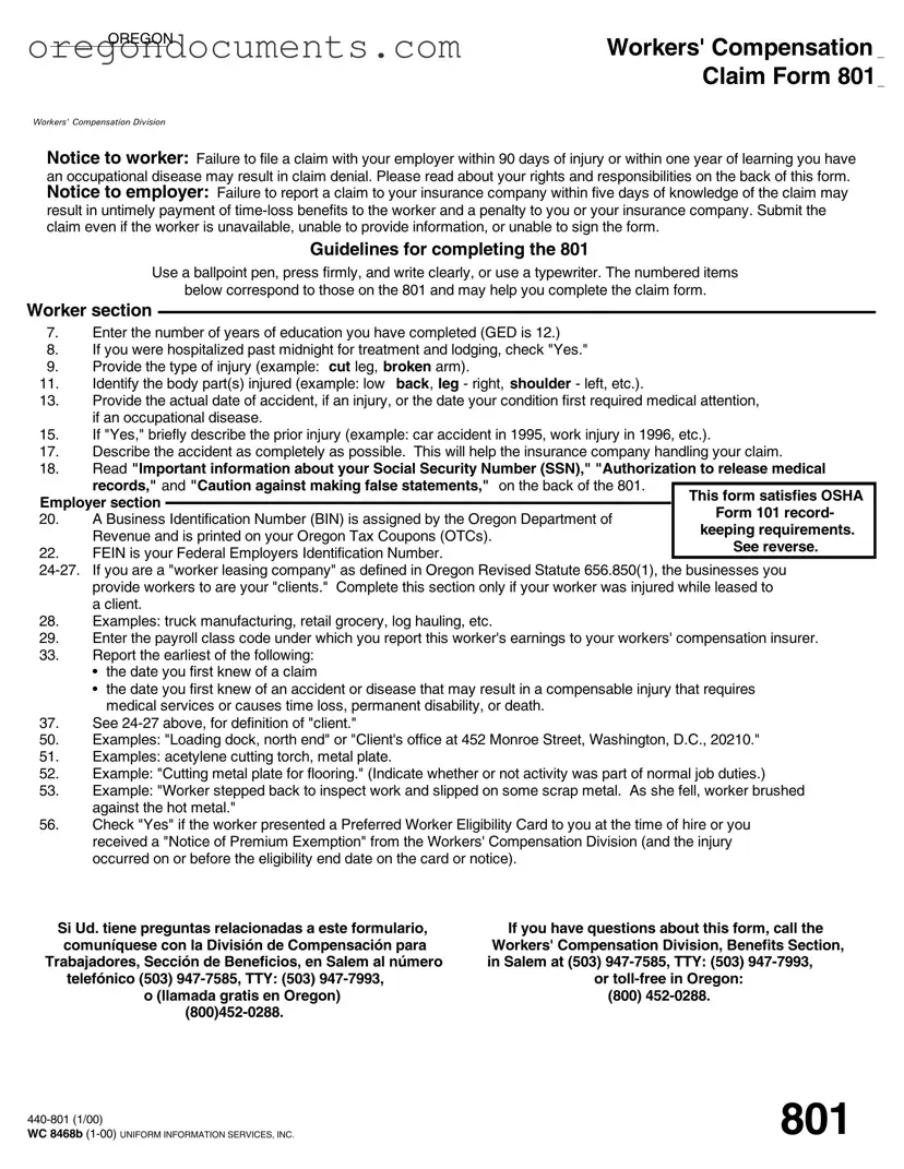 Free Oregon 801 PDF Template