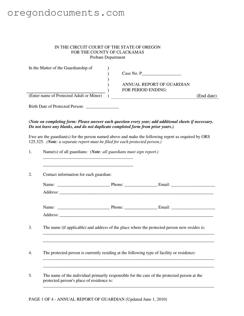 Free Oregon Annual Report Guardian PDF Template