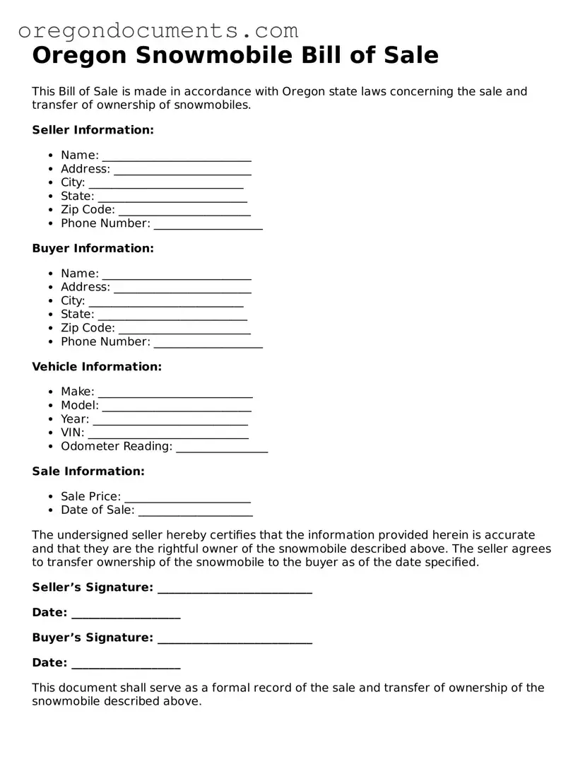 Oregon Snowmobile Bill of Sale Template