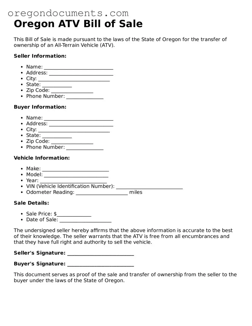 Oregon ATV Bill of Sale Template