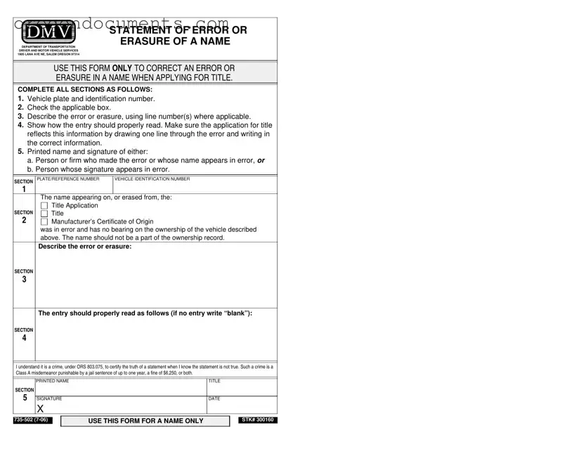 Free Oregon Dmv 735 502 PDF Template