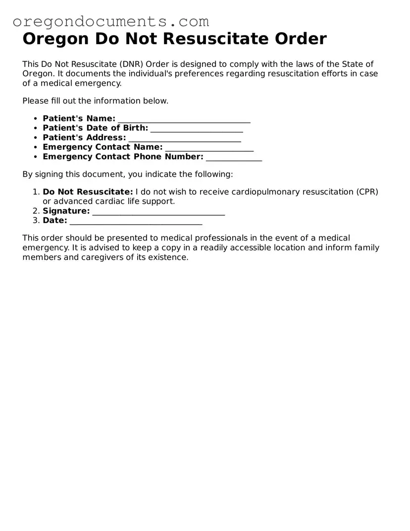 Oregon Do Not Resuscitate Order Template