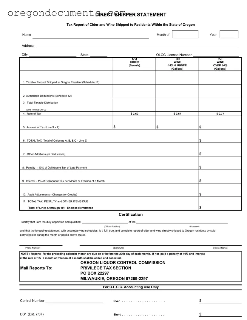 Free Oregon Ds1 PDF Template