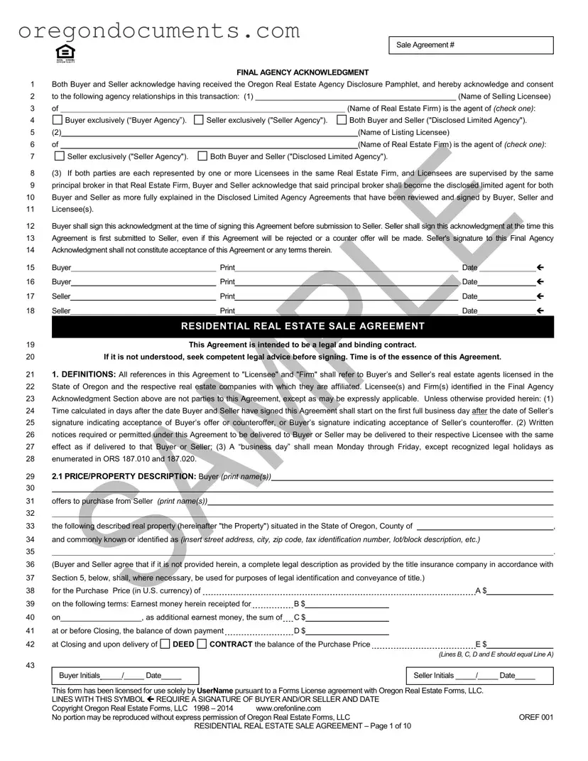 Free Oregon Estate Sale Agreement PDF Template