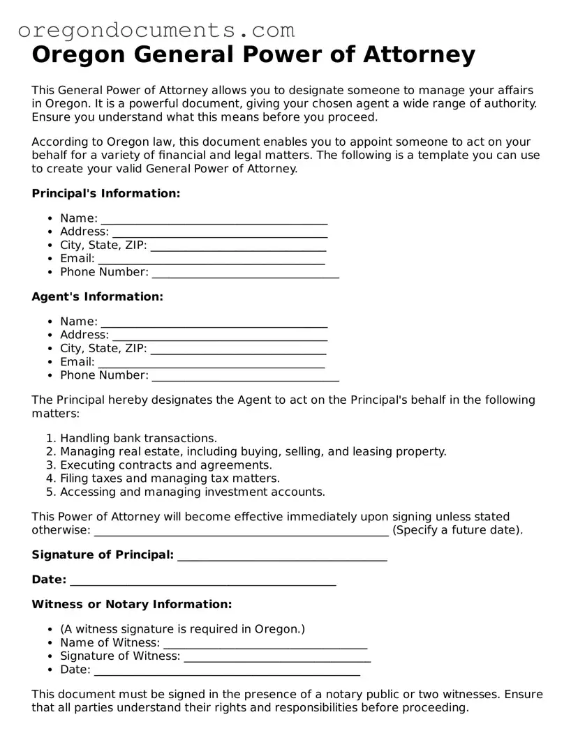 Oregon General Power of Attorney Template