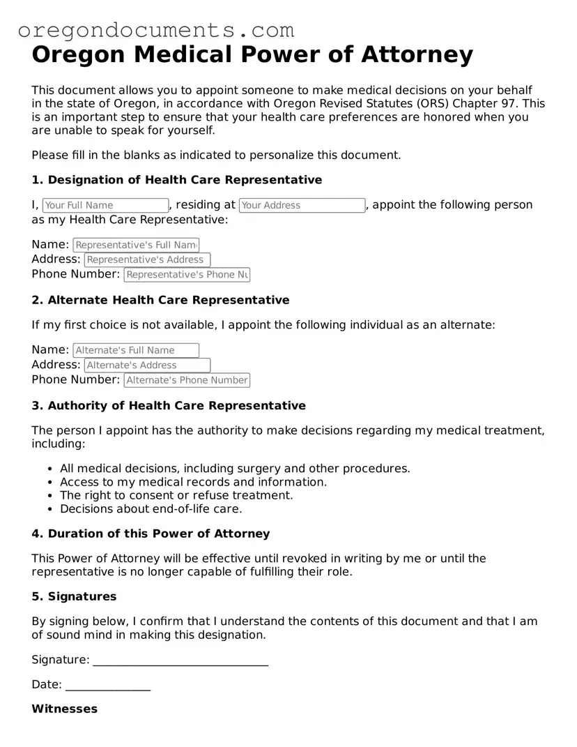 Oregon Medical Power of Attorney Template