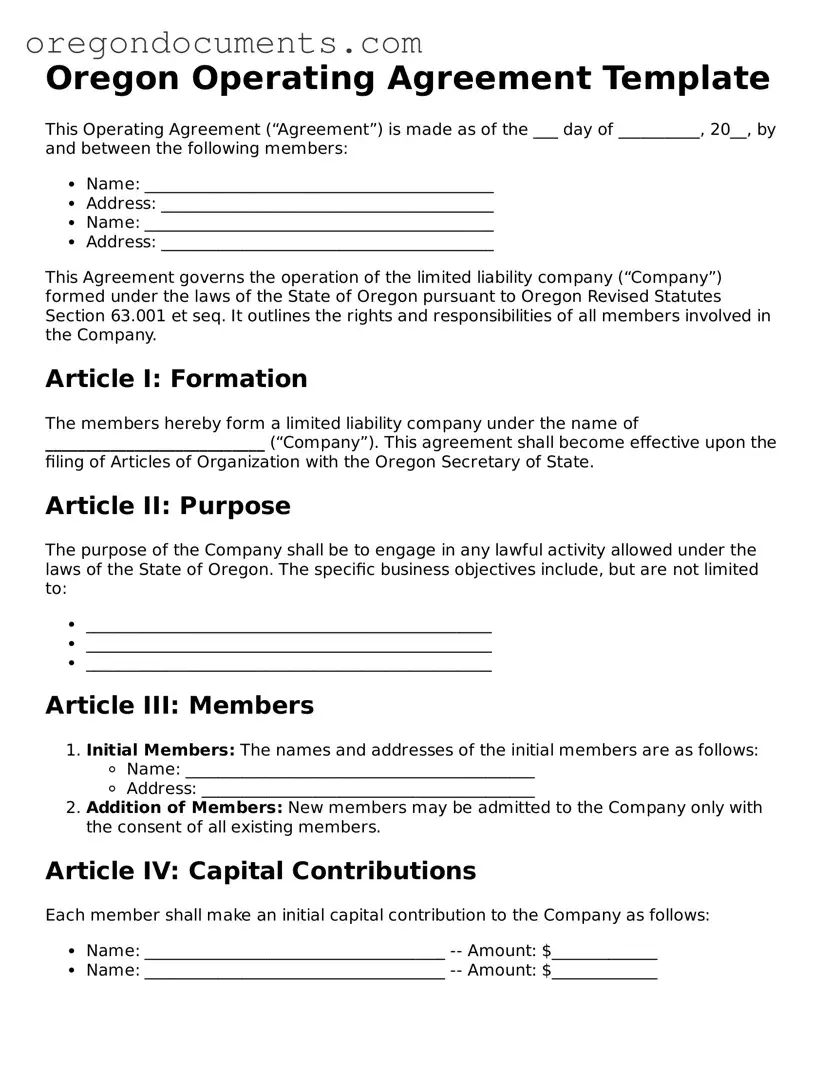 Oregon Operating Agreement Template