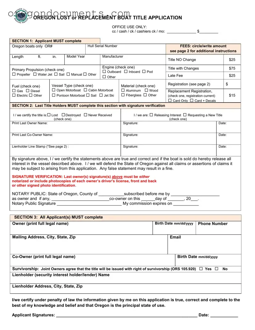 Free Oregon Lost Boat Title Application PDF Template