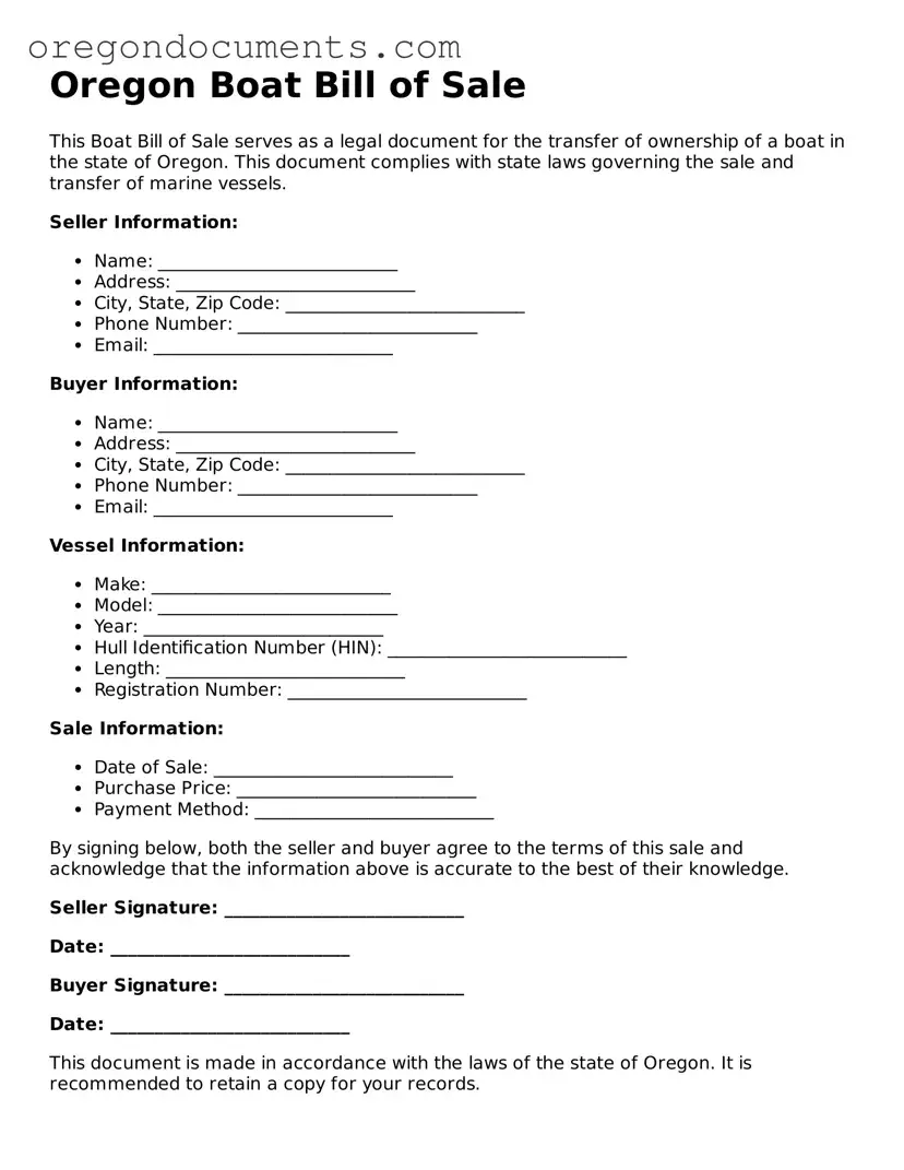 Oregon Boat Bill of Sale Template