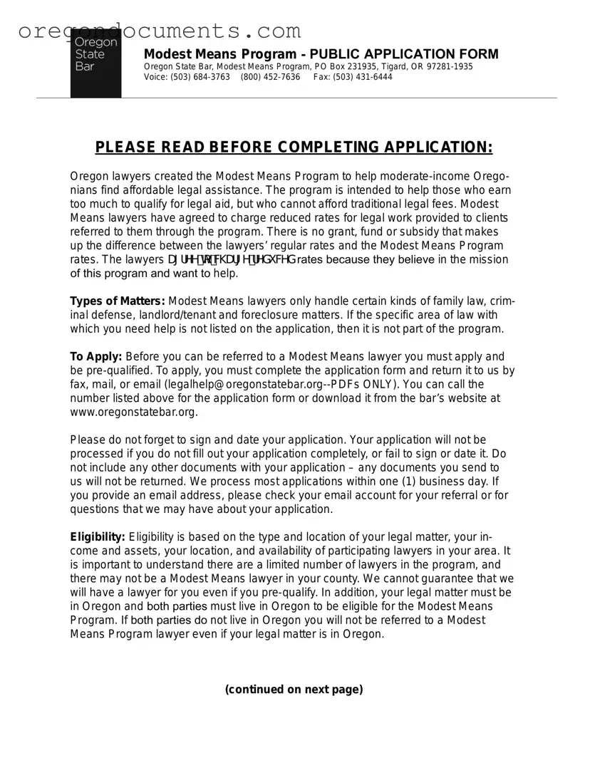 Free Oregon Modest Means Program PDF Template
