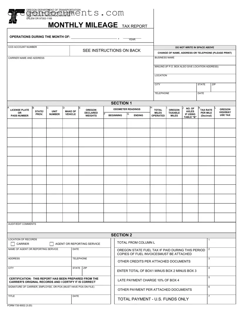 Free Oregon Monthly Mileage Tax PDF Template