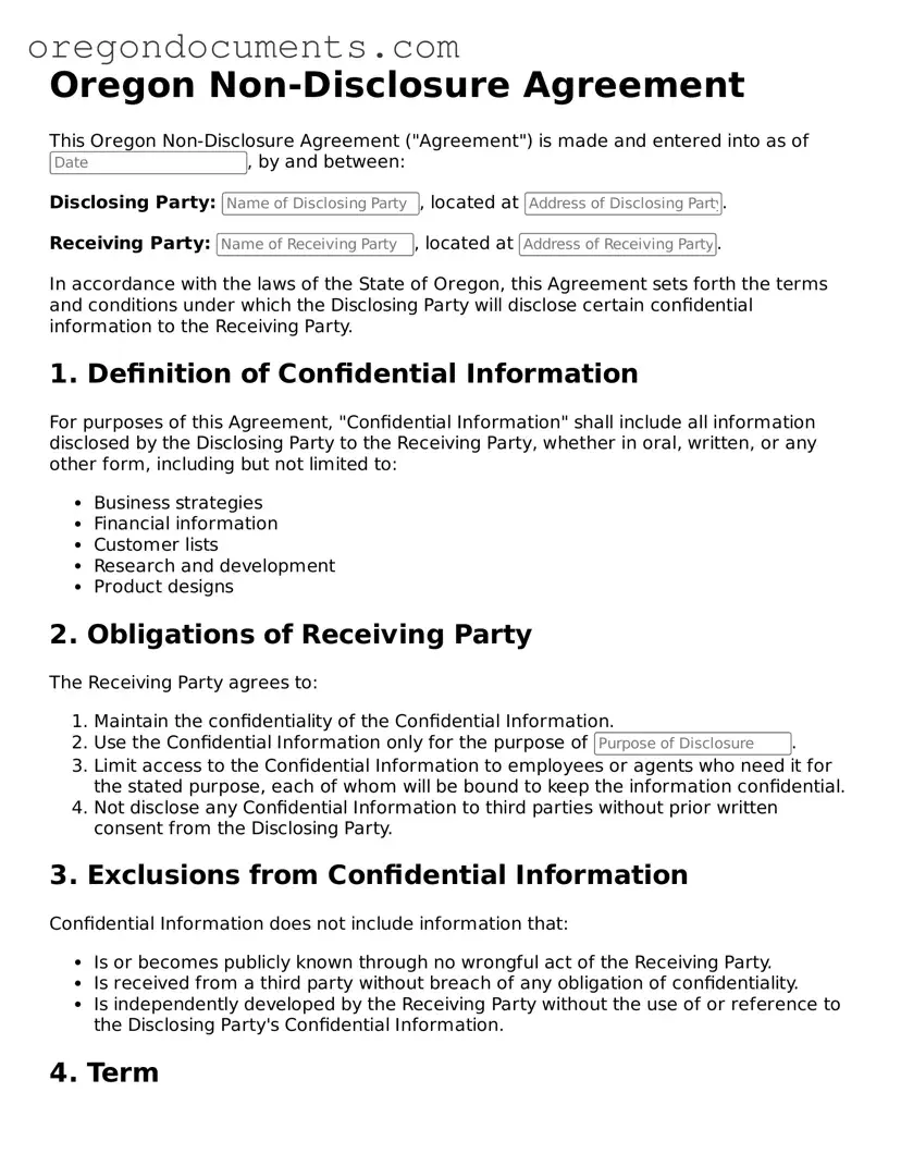 Oregon Non-disclosure Agreement Template