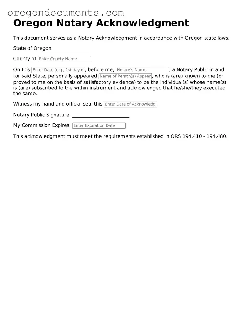 Oregon Notary Acknowledgement Template