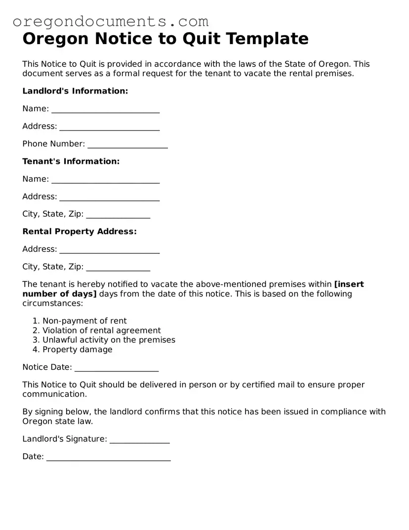 Oregon Notice to Quit Template