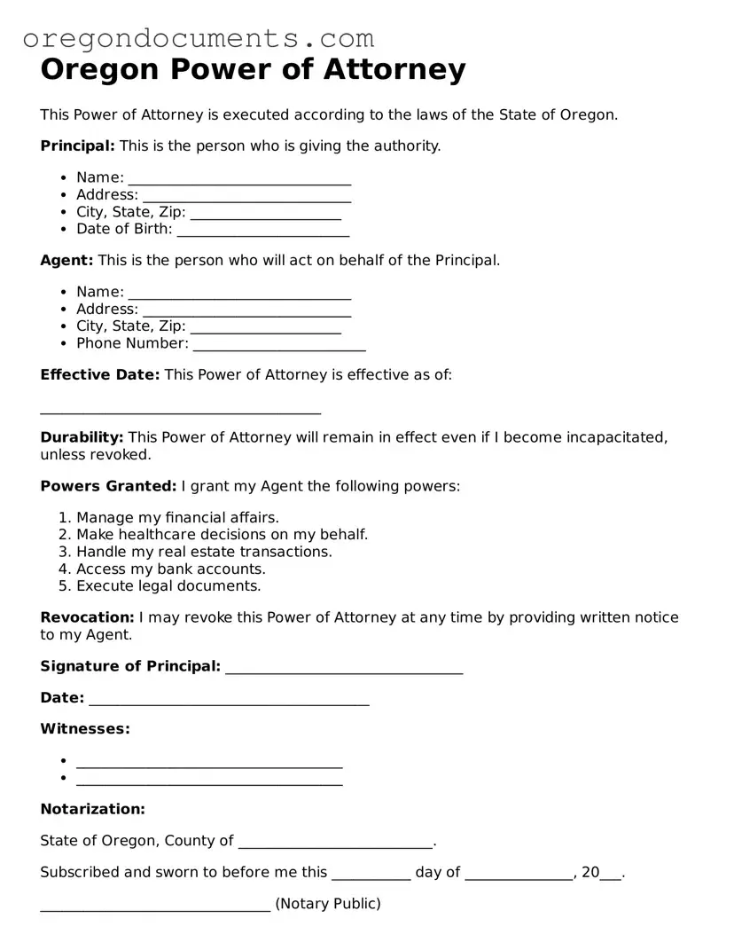 Oregon Power of Attorney Template