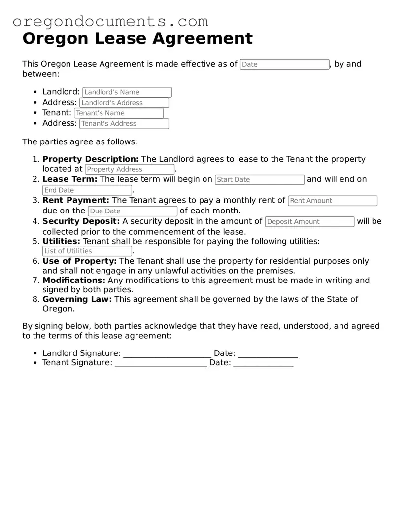 Oregon Lease Agreement Template