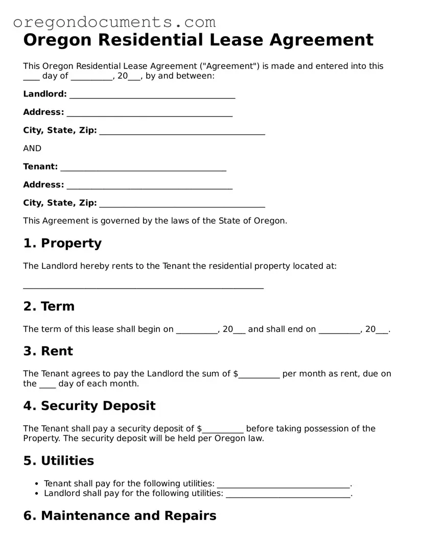 Oregon Residential Lease Agreement Template