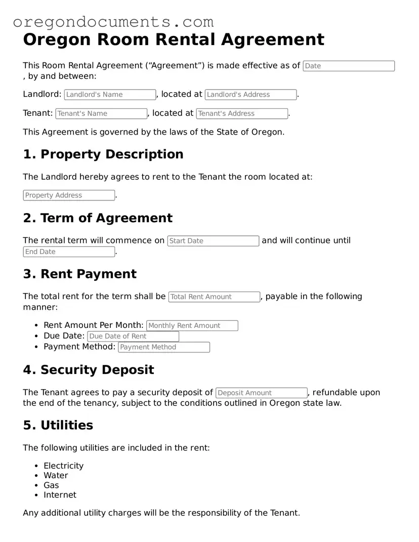 Oregon Room Rental Agreement Template