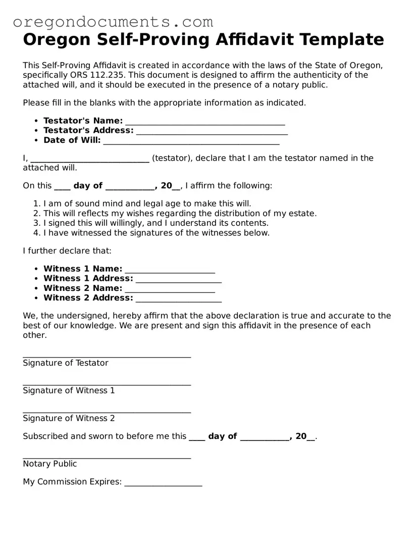 Oregon Self-Proving Affidavit Template