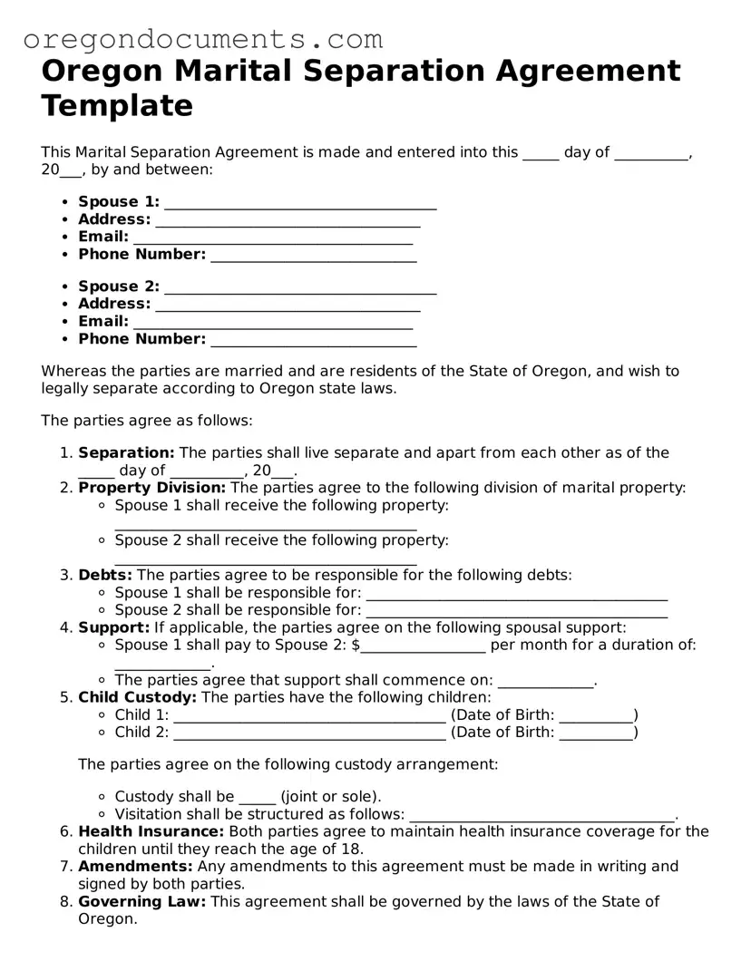 Oregon Marital Separation Agreement Template
