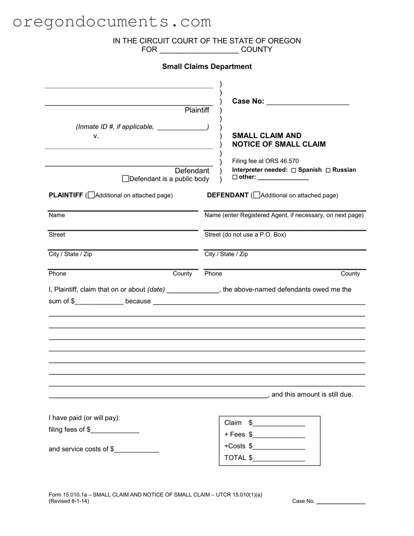 Free Oregon Small Claim PDF Template