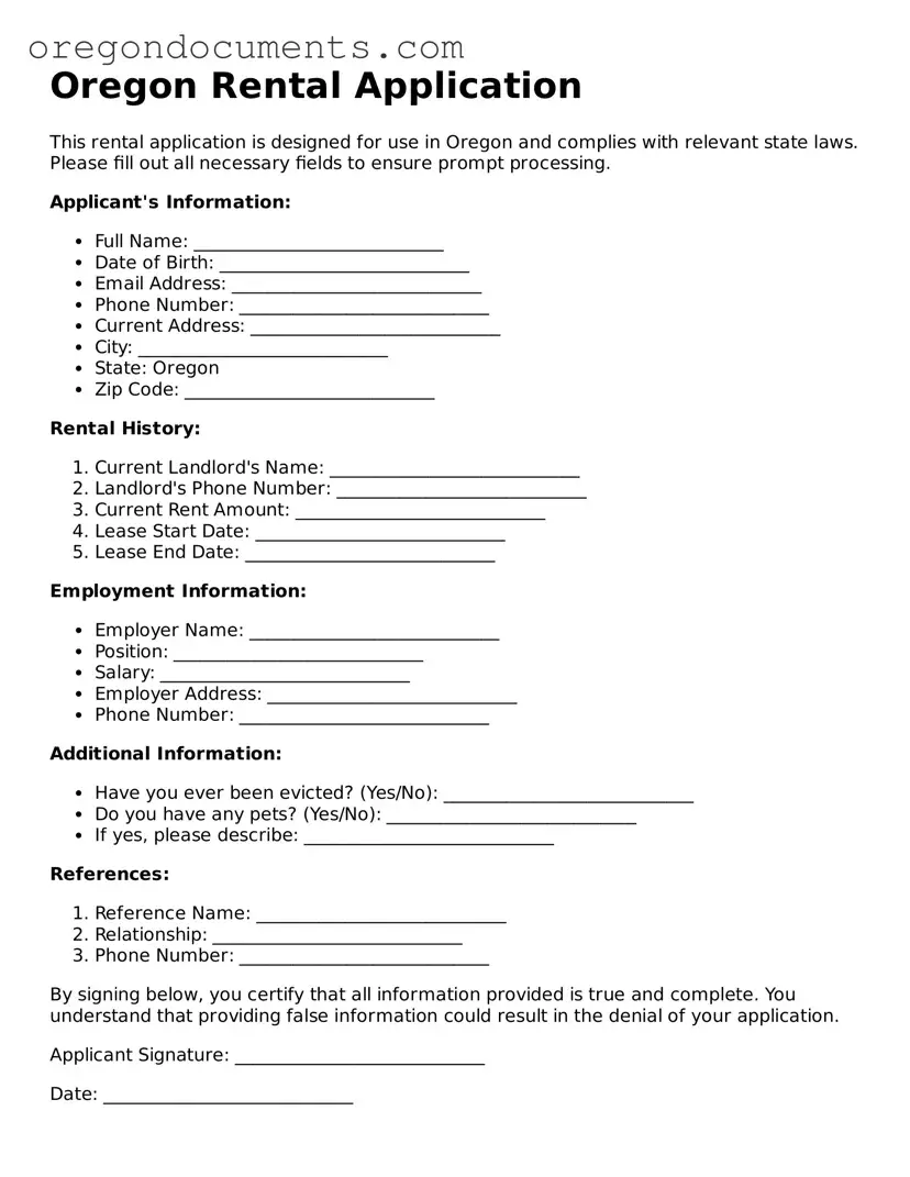 Oregon Rental Application Template