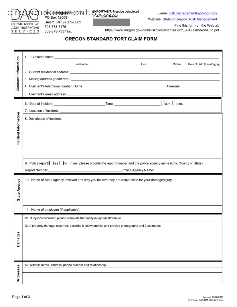 Free Oregon Tort Claim PDF Template