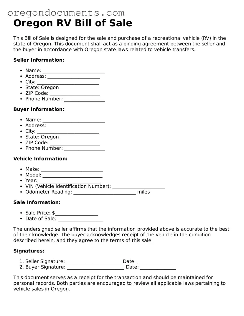 Oregon RV Bill of Sale Template