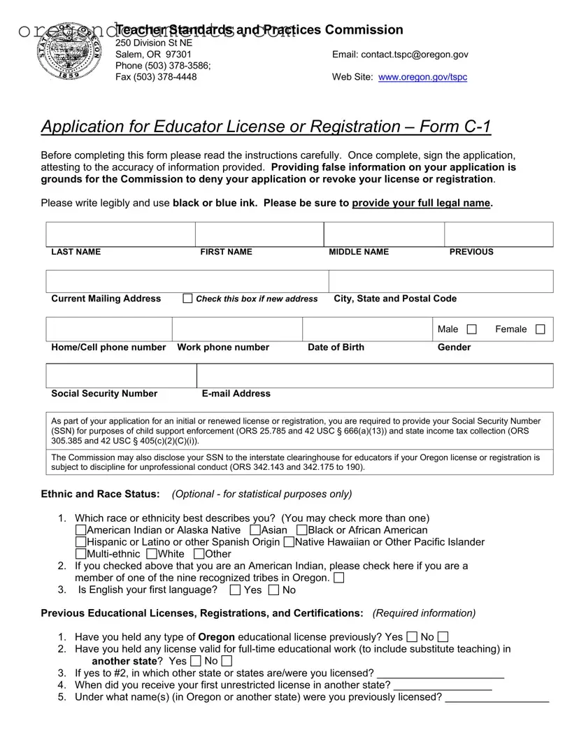 Free Oregon Tspc C 1 PDF Template