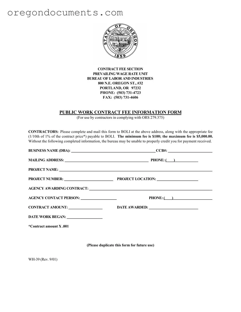 Free Oregon Wh 39 PDF Template
