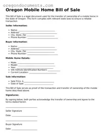 Oregon Mobile Home Bill of Sale Template