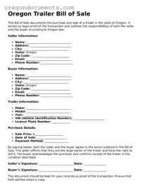 Oregon Trailer Bill of Sale Template