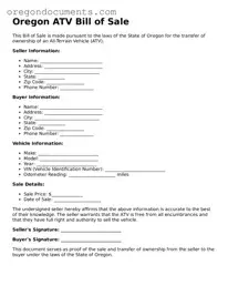 Oregon ATV Bill of Sale Template