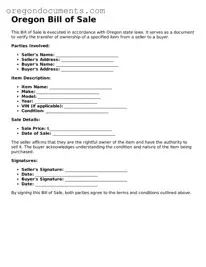 Oregon Bill of Sale Template