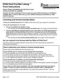 Free Oregon Dhs Child Care Provider PDF Template