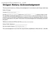 Oregon Notary Acknowledgement Template